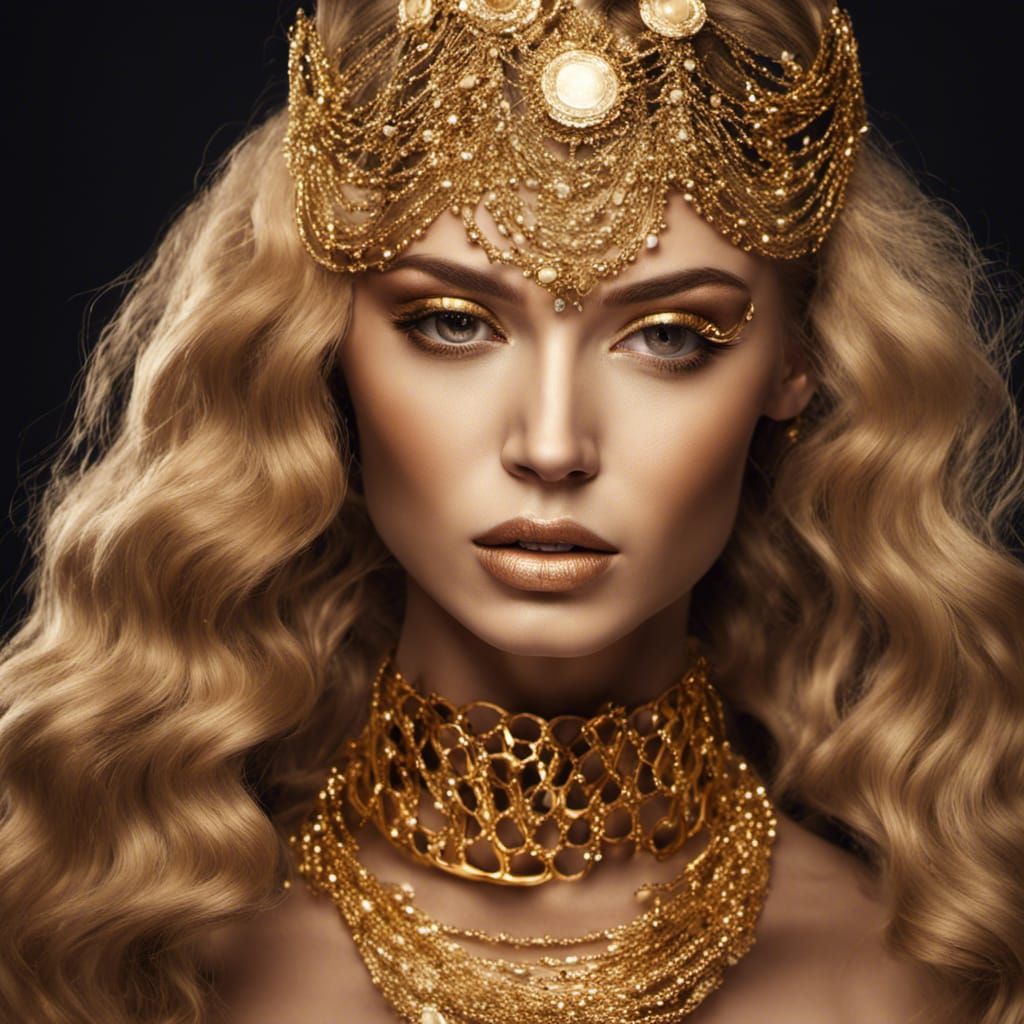Golden woman. Beauty fashion model girl with golden skin, ma...