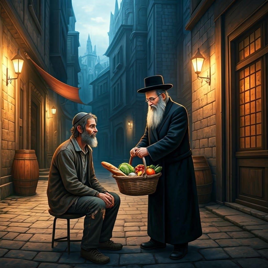 Hasidic Rabbi Offers Kindness to a Stranger in a Vibrant Fan...
