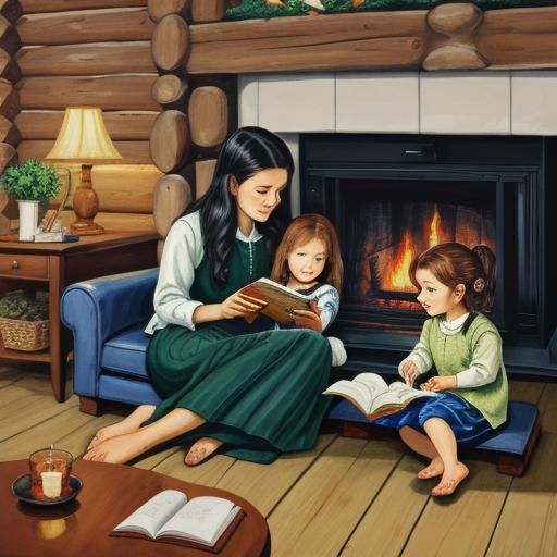 Mother with daughers is reading book
