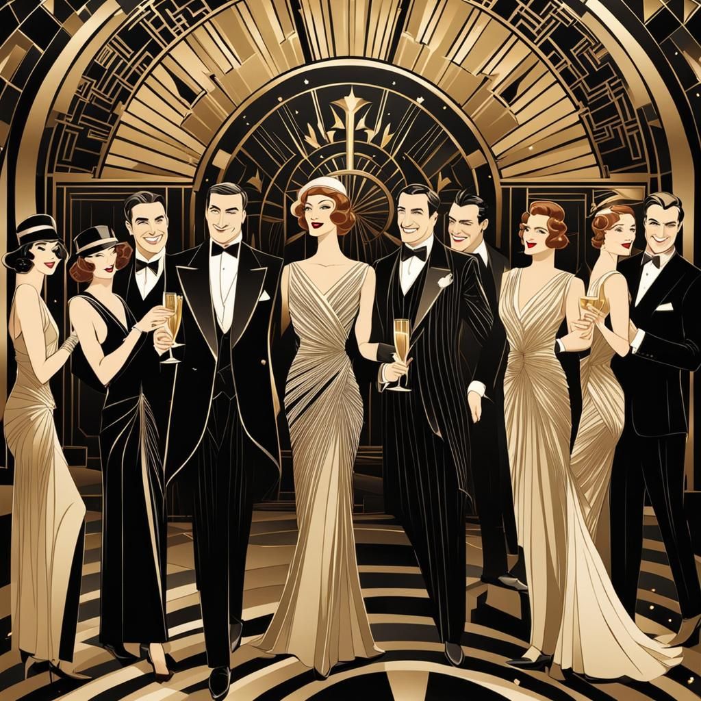 art deco inspired happy new year party very much people in house congratualatios each other