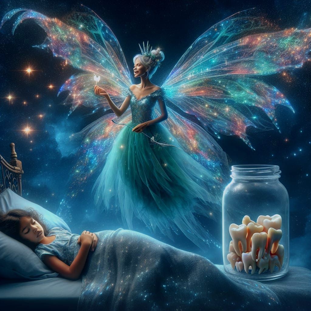 The Tooth Fairy with her jar of little Toothy pegs!