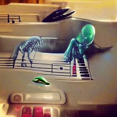 Alien playing piano