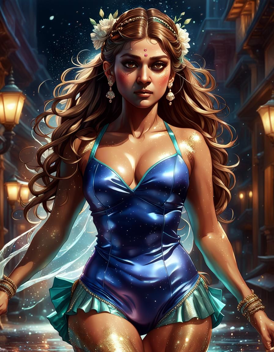 Hot  bold figure, curvy body Nayanthara wearing satin shinin...