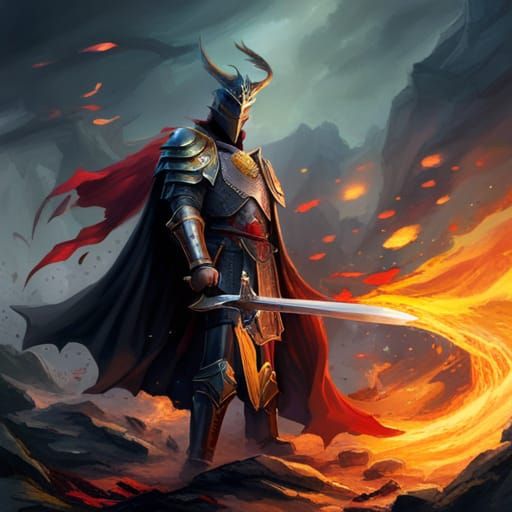 Knight with flaming sword - AI Generated Artwork - NightCafe Creator