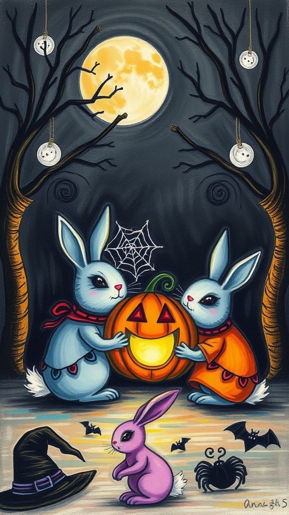 Kids Crayon drawings ,surreal child's drawing  of  bunny fam...