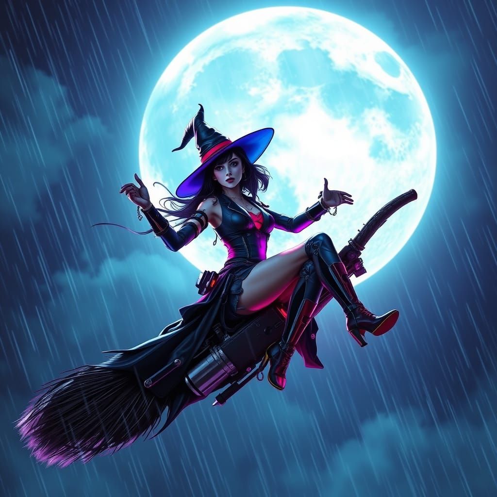 Modern witch in cyberpunk 