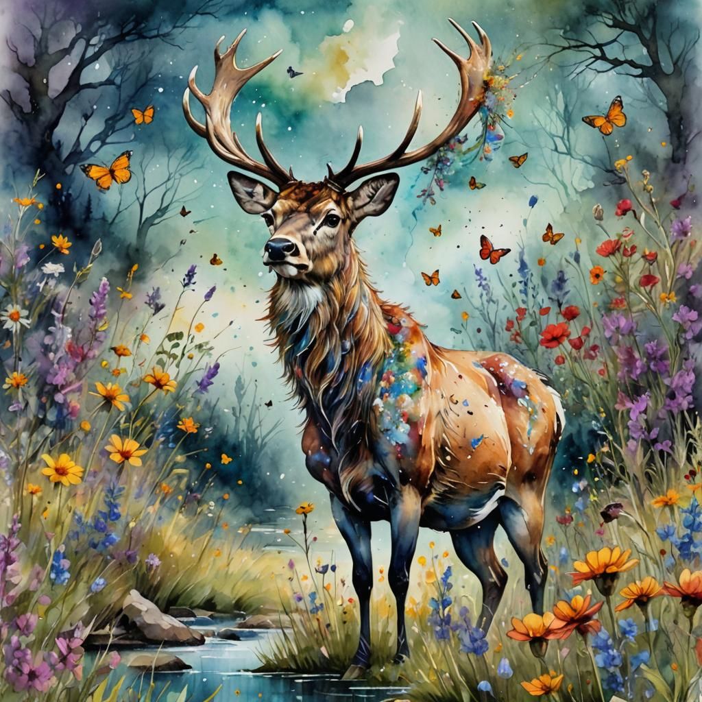 Stag and stream  by @Art3mi5