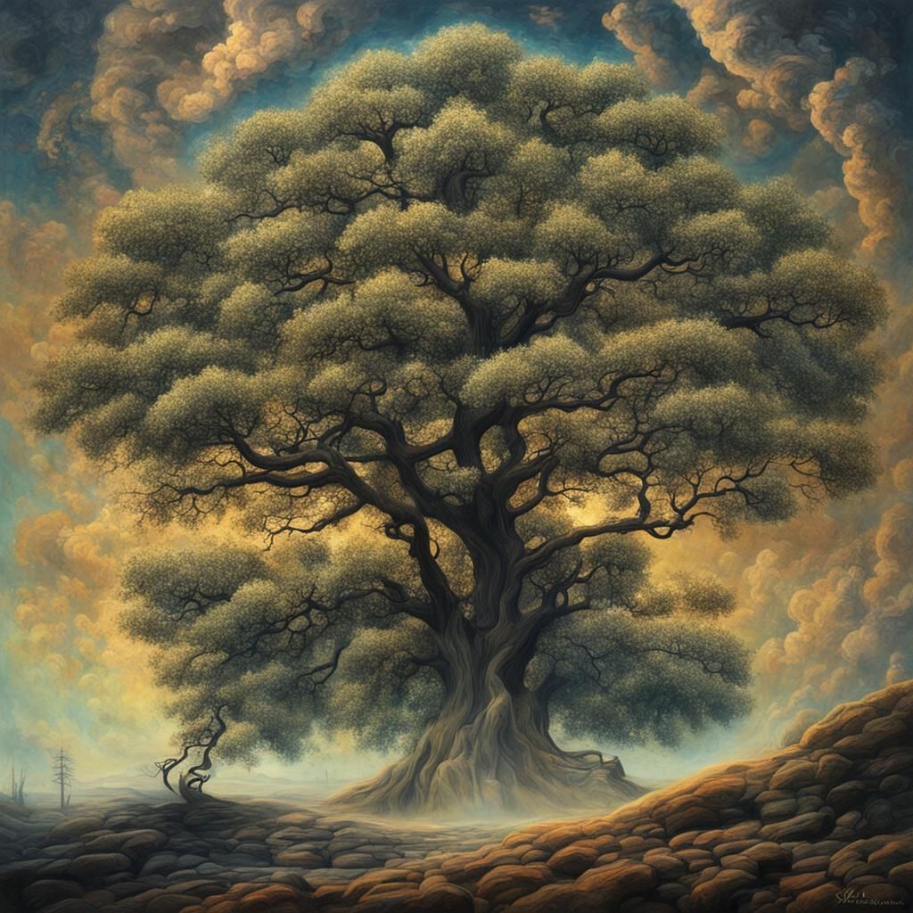 Surrealism tree and clouds