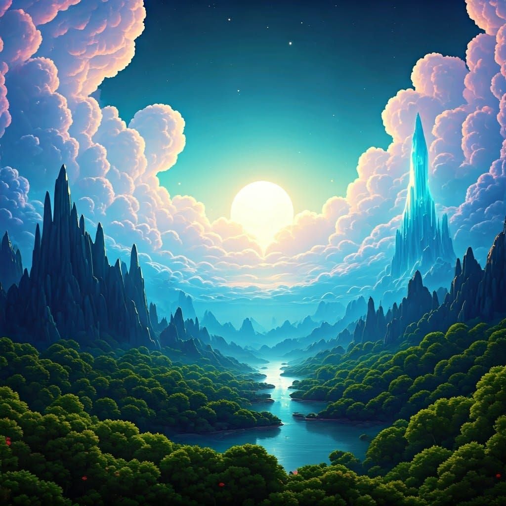 Mystical Landscape with Crystalline Spires in Matte Painting...