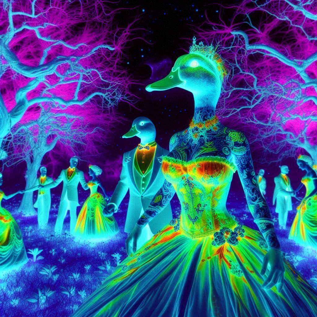 ducks dancing in ball gowns