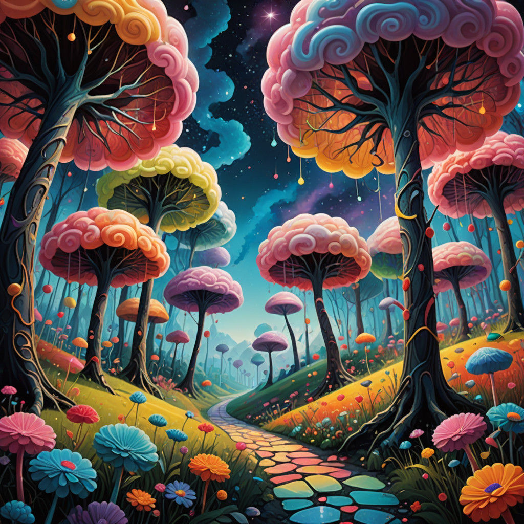 Surrealism: Whimsical Lollipop Landscape in Vibrant Colors
