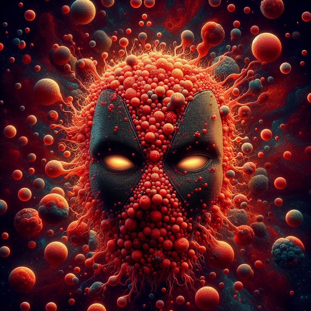 Deadpools red Blood cells under a microscope