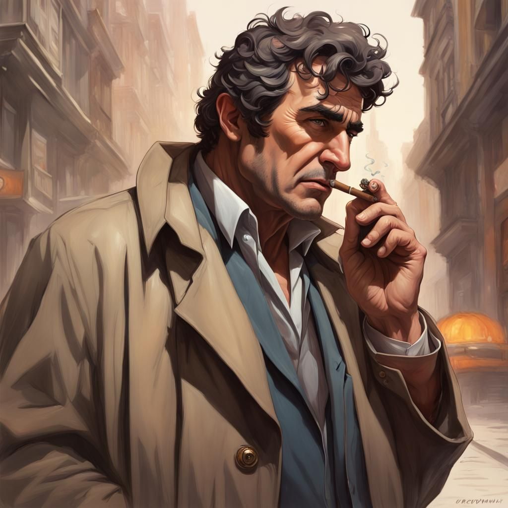 Detective Columbo with dirty trenchcoat and a cigar in his hand.  by @Shiny Squirrel
