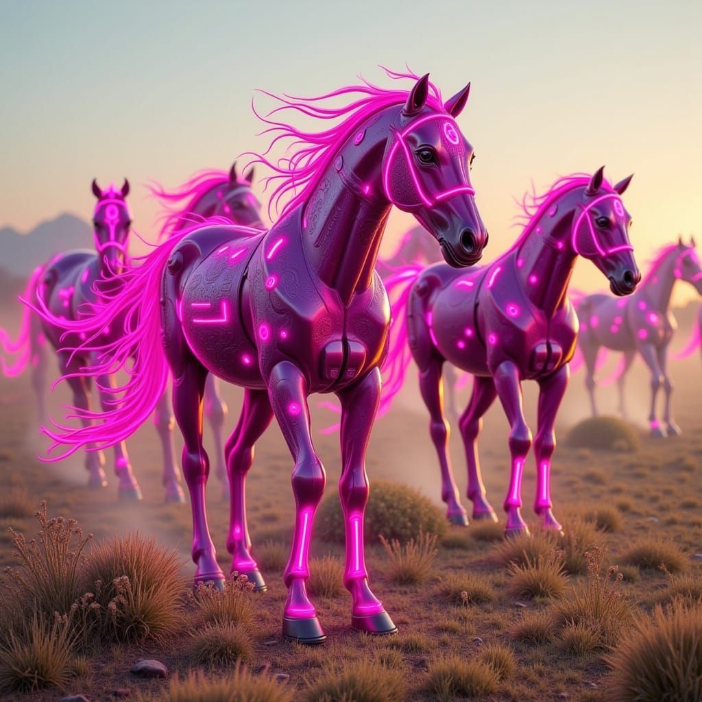 <lora:Zentek:1.0> zentek pink, A herd of wild stallions