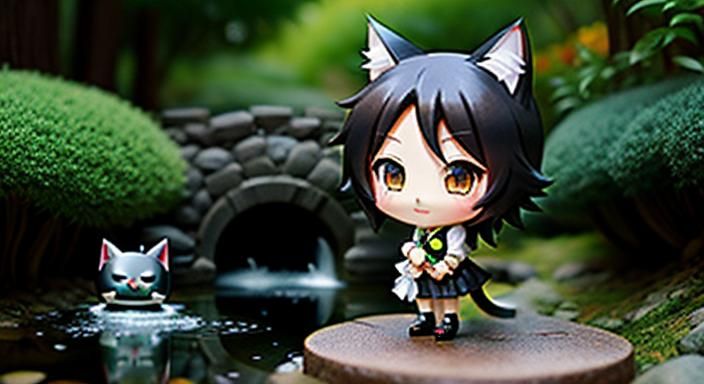 Kawaii chibi cat girl bokeh Splash art Studio Ghibli