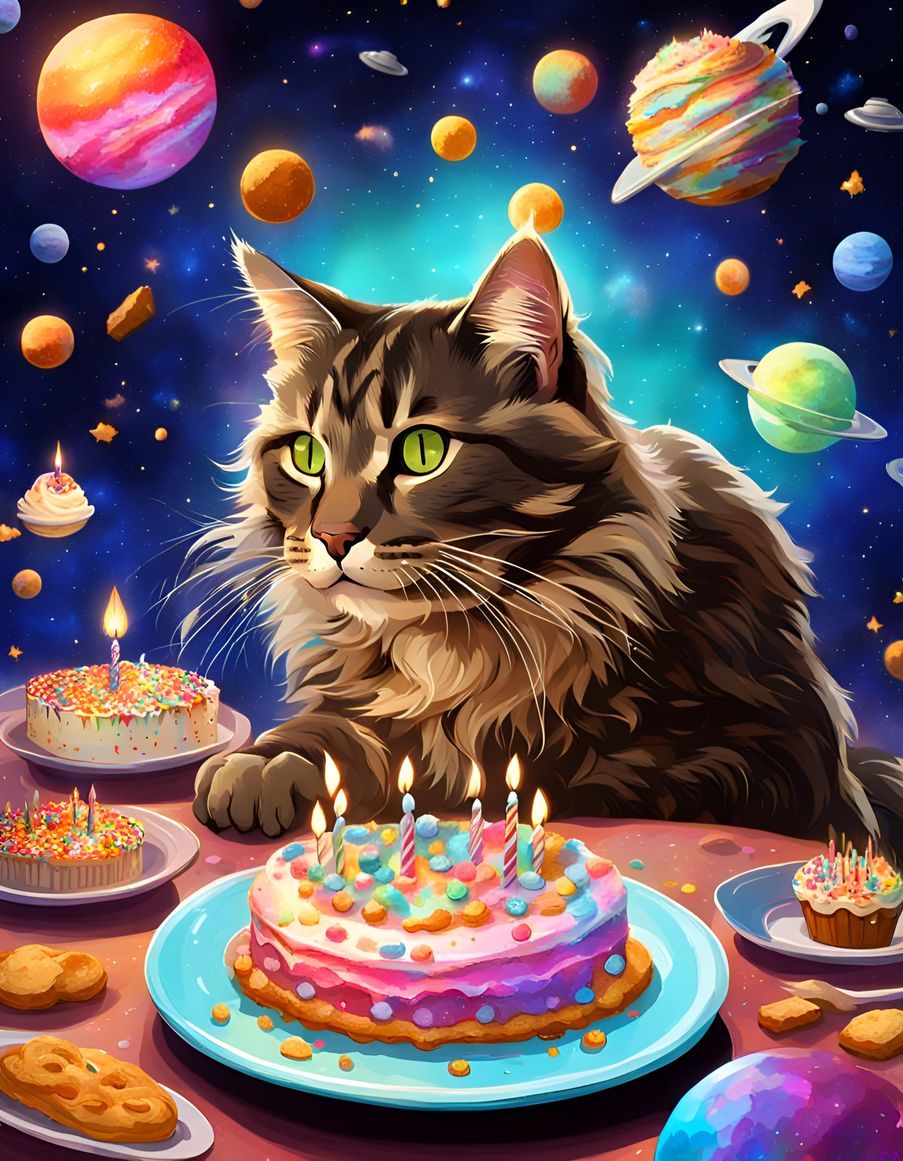 GREGS (SMALL MAINECOONE CAT:1.5) EATS (FUNFETTI BIRTHDAY TRE...