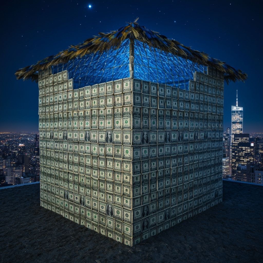 Colossal Dollar Bill Sukkah Over Manhattan Skyline