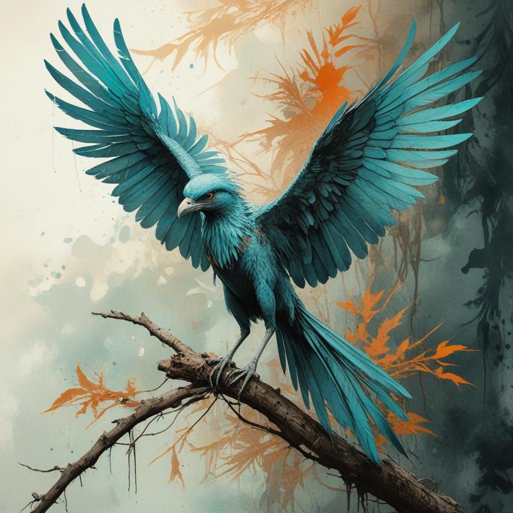 Turquoise Archaeopteryx  by @Skyangel