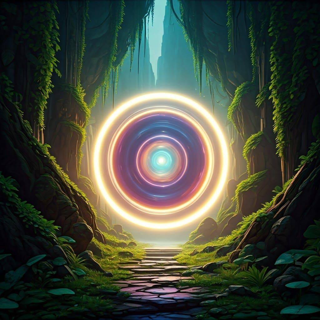 Mystical Landscape with Interdimensional Portal, Dreamlike P...