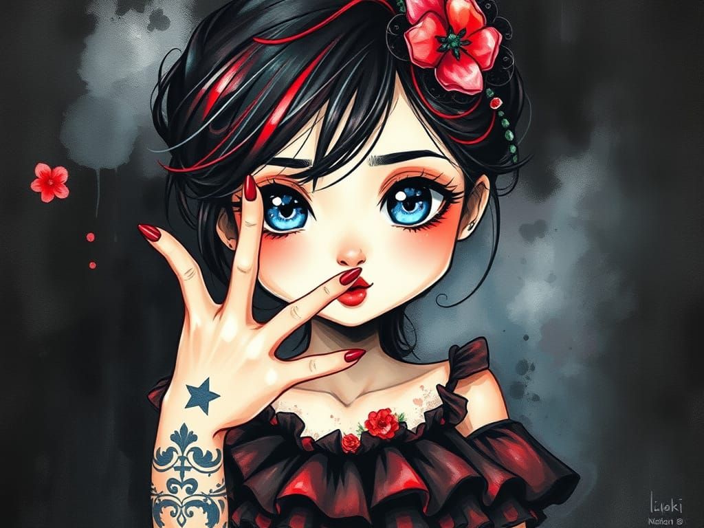 Neo-Impressionist Chibi Beauty Blows a Kiss