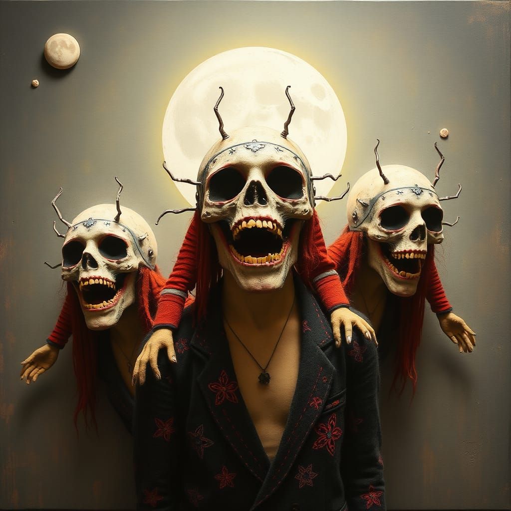 Surreal Asylum Scene in Mixed Media Style