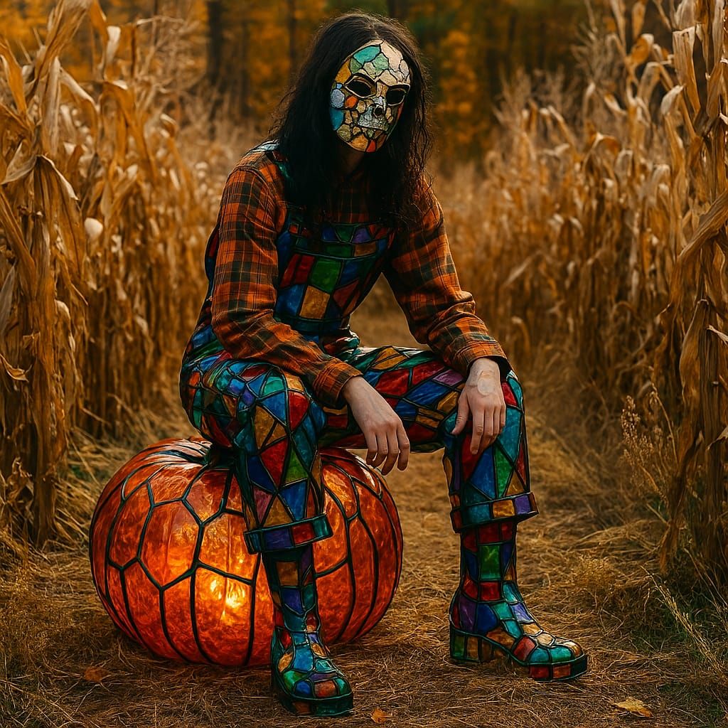 pumpkin throne in with plaid beneath autumnal fragile staine...