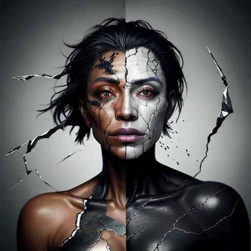 Use cracked or peeling textures on the skin to depict the br...