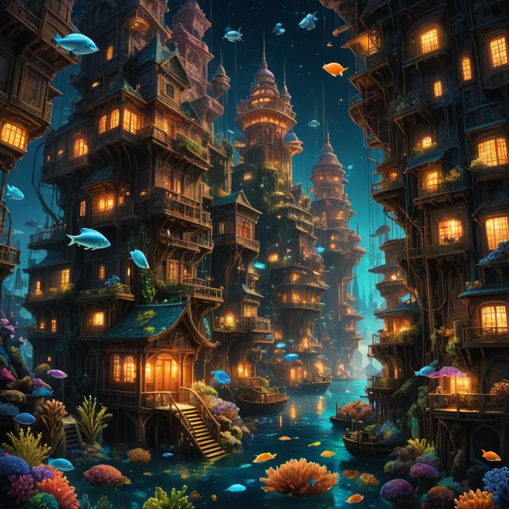 Underwater City Nightlife - AI Generated Artwork - NightCafe Creator