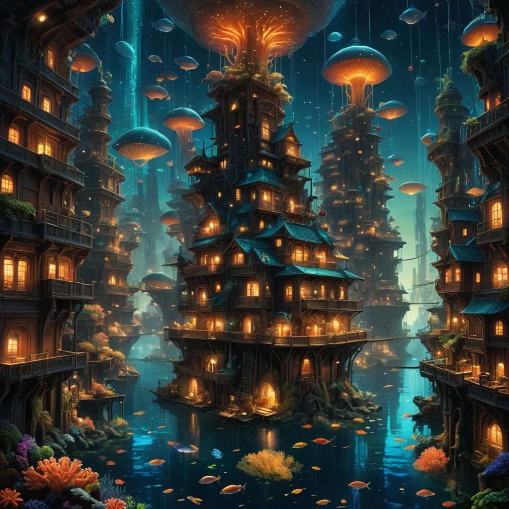 Underwater City Nightlife - AI Generated Artwork - NightCafe Creator