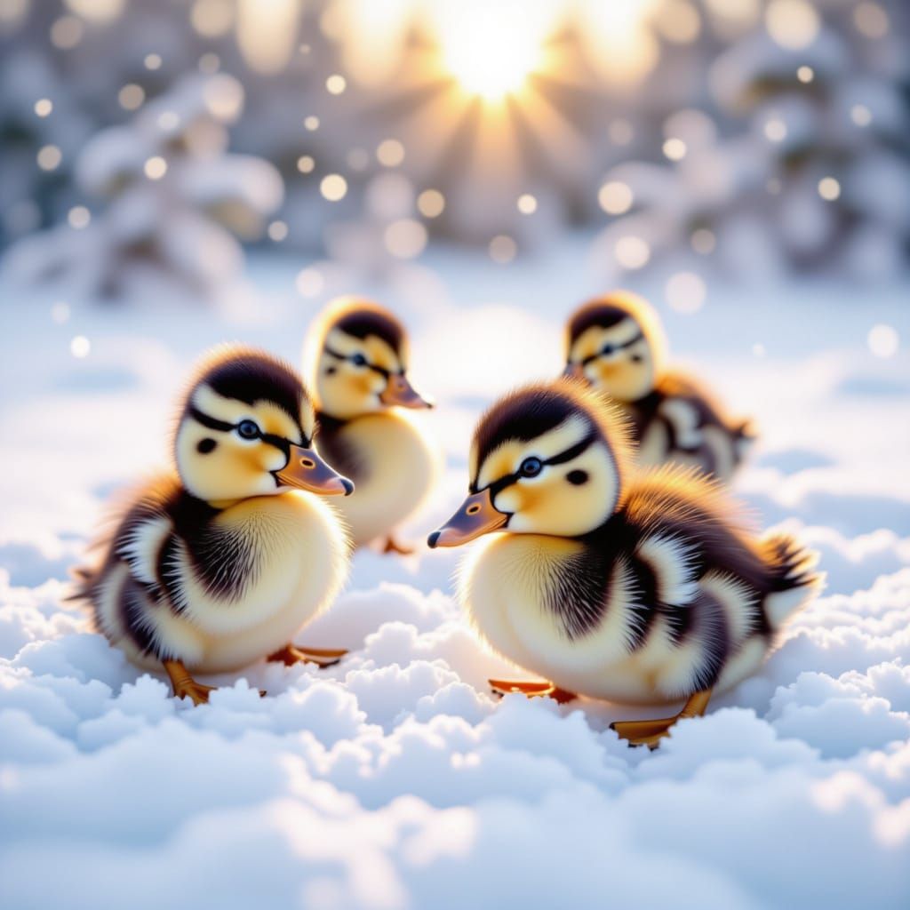 cute baby ducks playing in the snow <lora:Cute Baby Ducks:1.0>