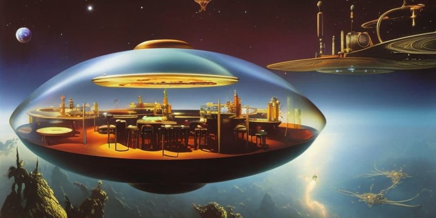 zero-gravity futuristic cafe