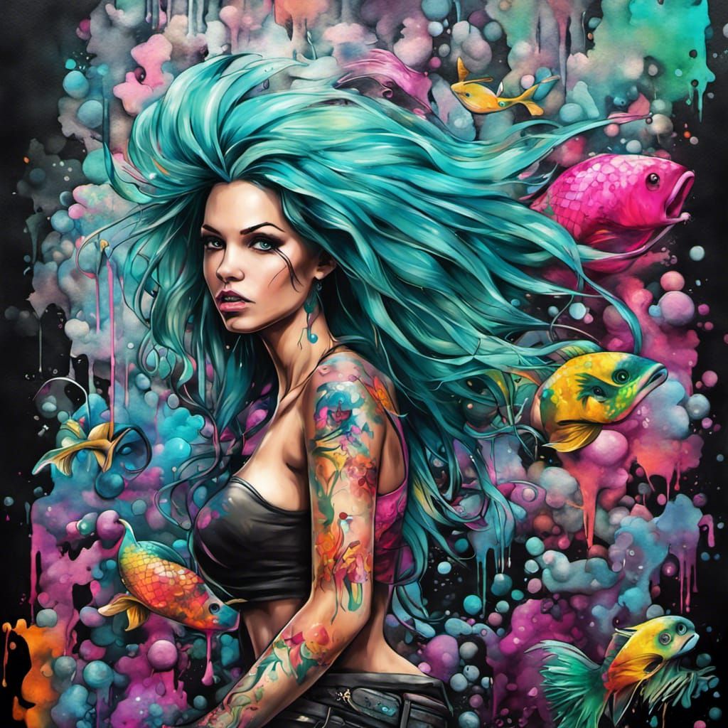 "graffiti art,street art,punk mermaid incredibly beautiful b...