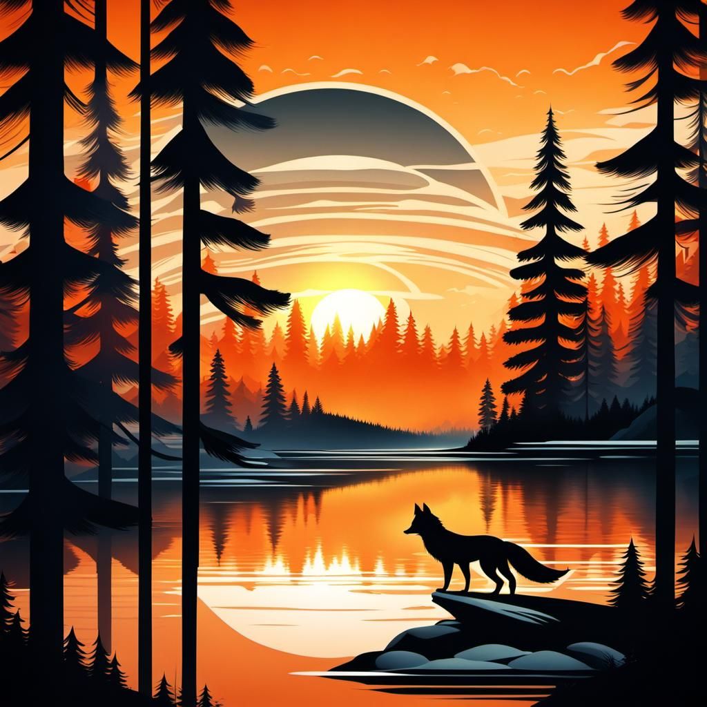 Sunrise in the Forest with Fox