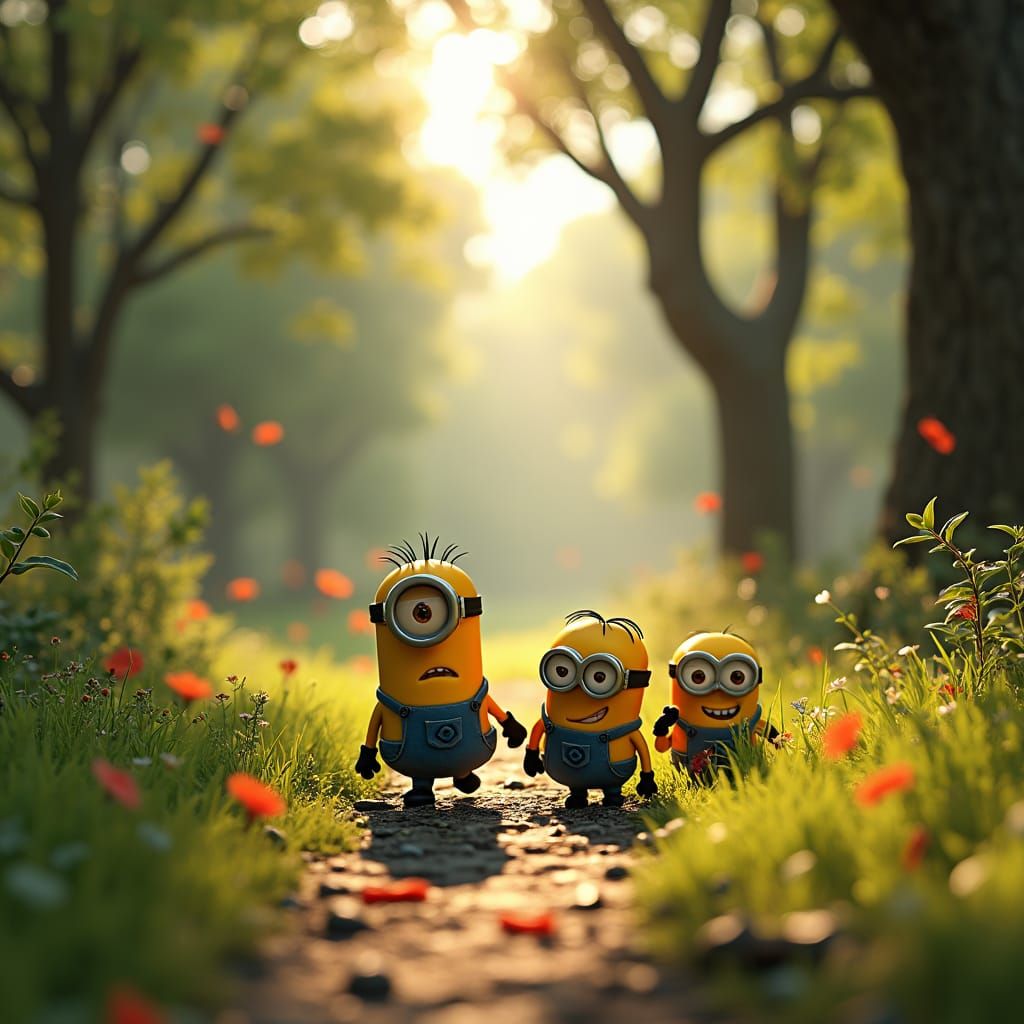 Minions Trek Through Park: Epic 3D Render