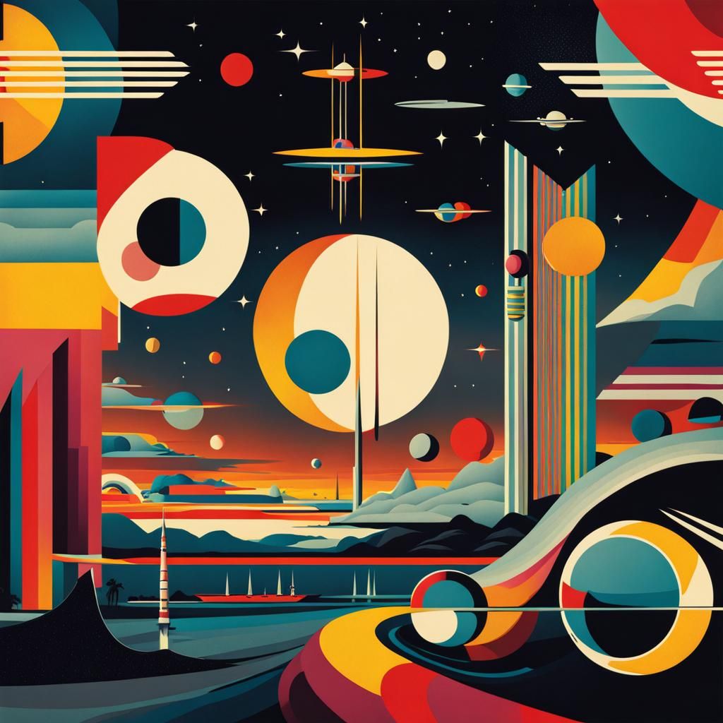 colourful, Bauhaus, graphic. faded design science fiction Nasa ...