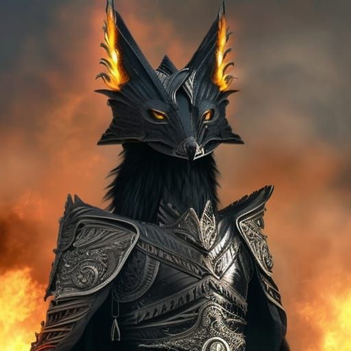 Anthropomorphic Male Black Phoenix Fox of Fire wearing a Greek spartan ...