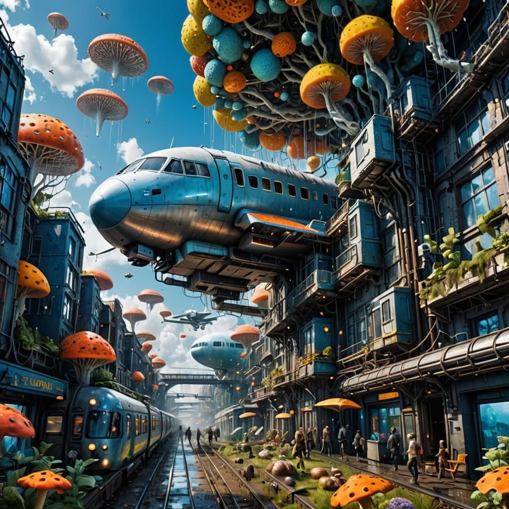 Biopunk City of Colorful Moulds and Mycelium