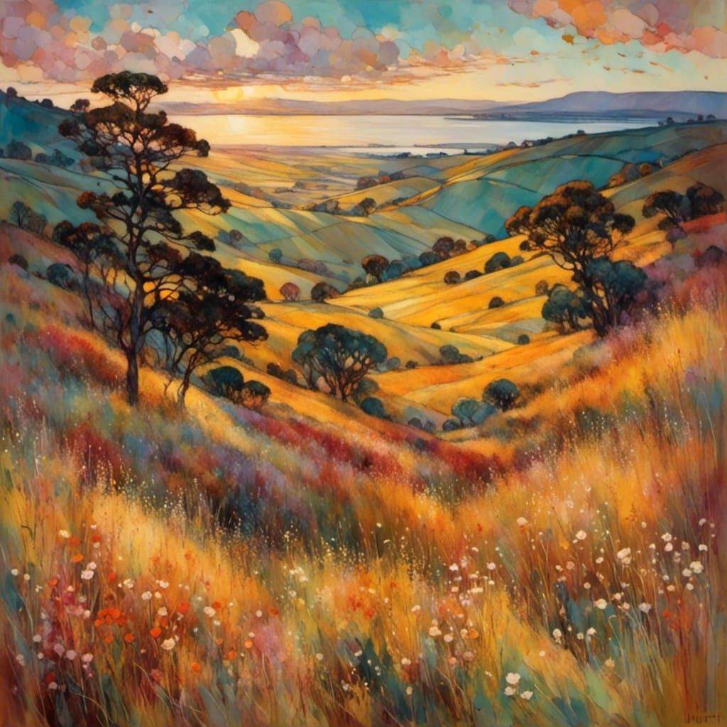 landscape by Louis Comfort Tiffany and Erin Hanson <lora:a gentle world:1.0>   by @Tina auf der Blumenwiese
