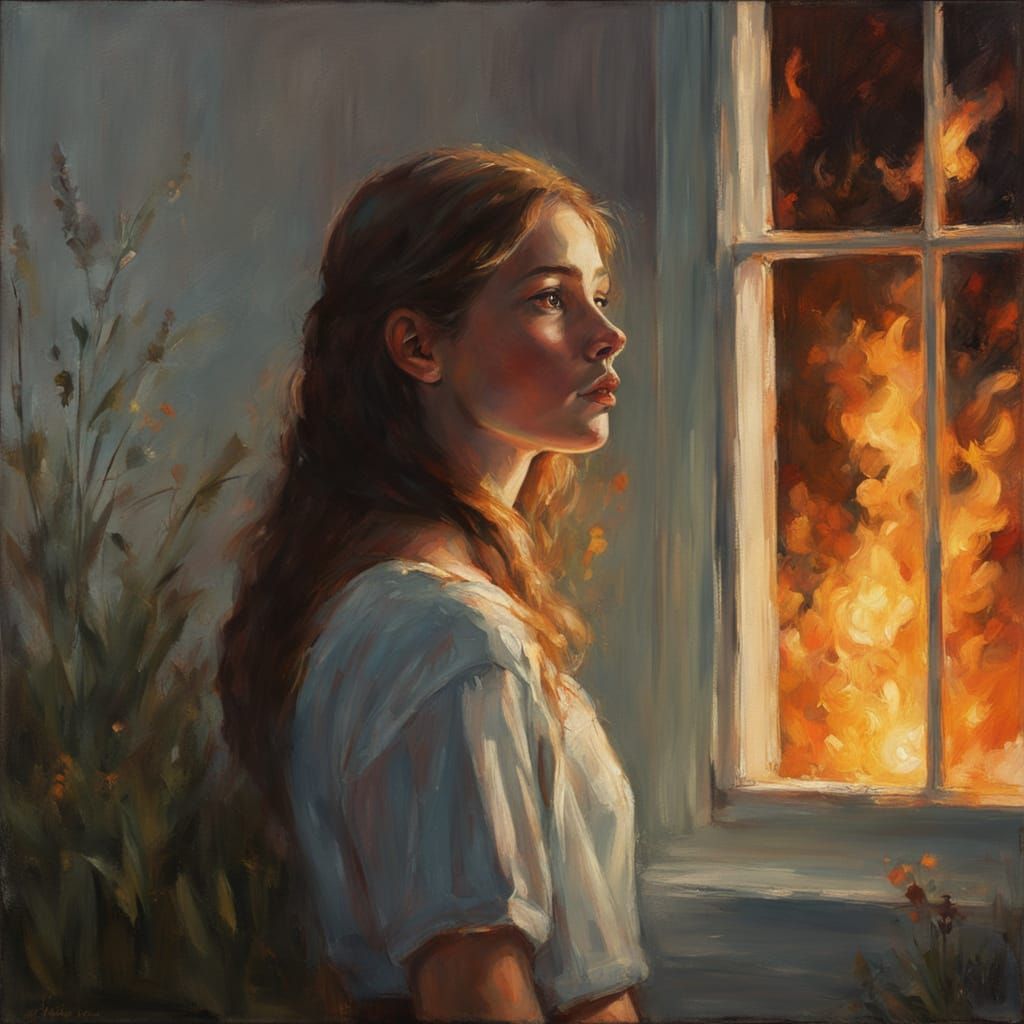 A poetic, cinematic portrait inspired by the verse: “Her eyes are nothing like the stars, yet in them flutters a living fire…”

A young woma...