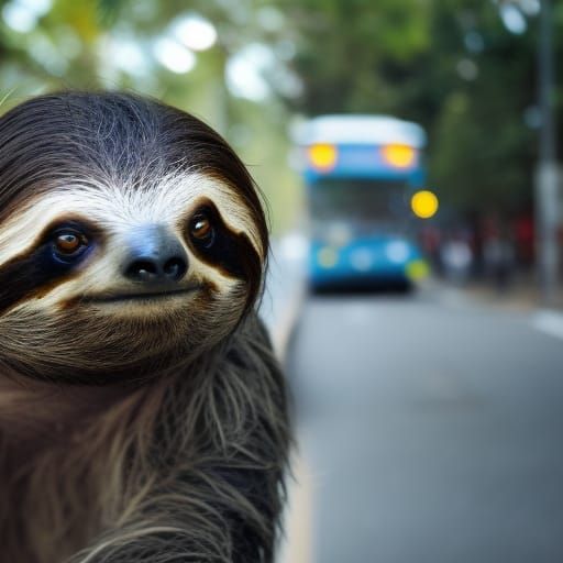 Sloth trying to catch the bus - AI Generated Artwork - NightCafe Creator