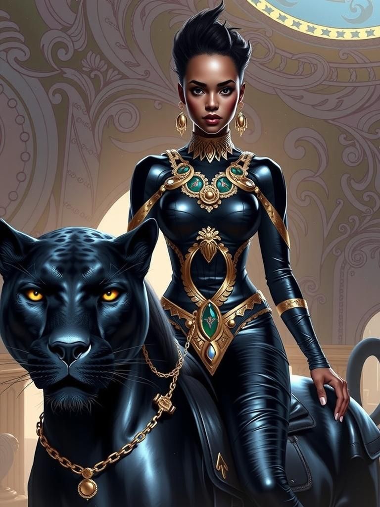 equestrian lady and black panther
