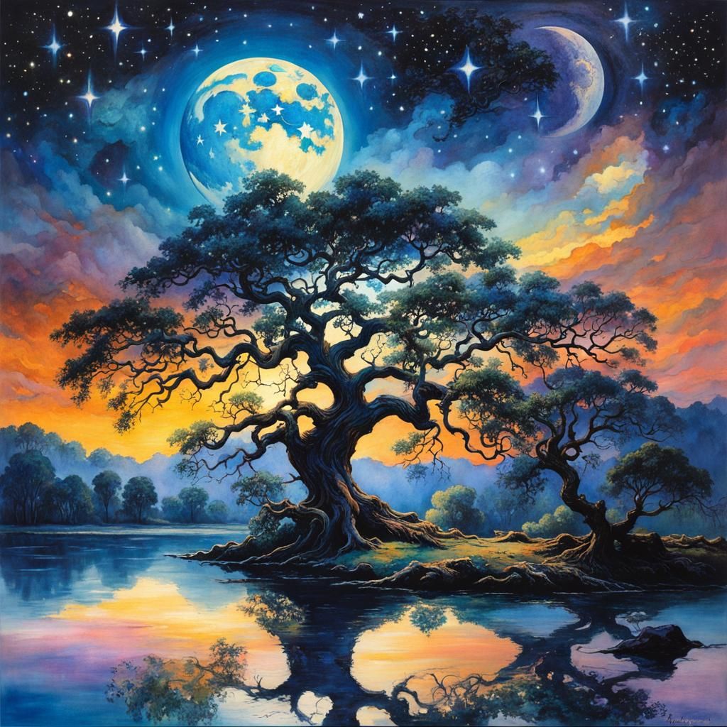 blueyesh moon old gnarled tree  by @TEJESH NAIDU 
