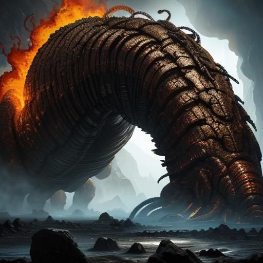 Gigantic Worm Consumes Minerals in Fantastic Realism