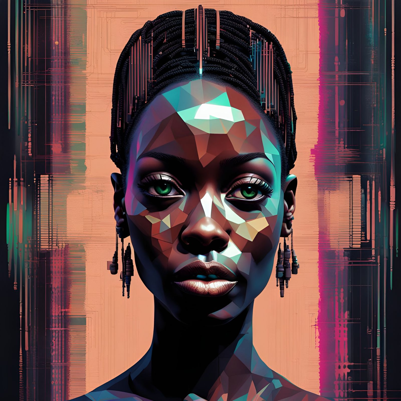 portrait of an african goddess with mesmerizing eyes, matrix ...