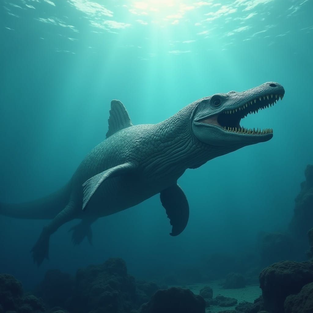 Ichthyosaurus in prehistoric ocean ai art