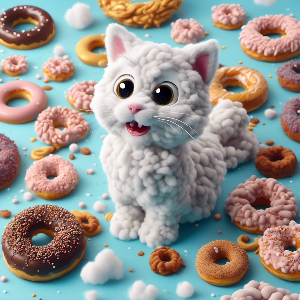 Cloud kitten offering donuts. Made with the Lora Cloudify - AI Generated  Artwork - NightCafe Creator