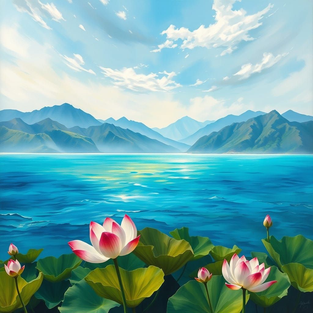 Serenity Ocean Landscape in Gouache Watercolors