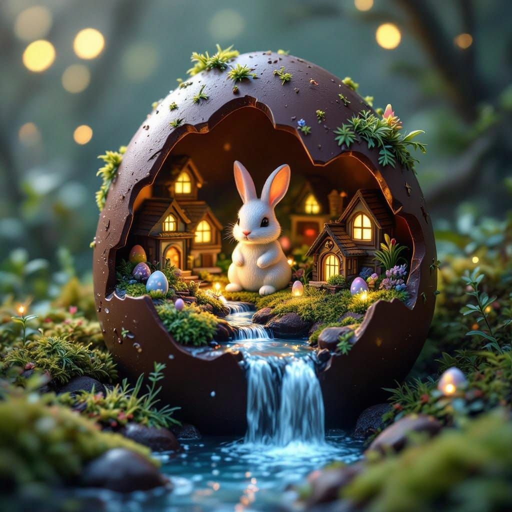 Easter Bunny village nestled inside a chocolate egg  by @Soynuts