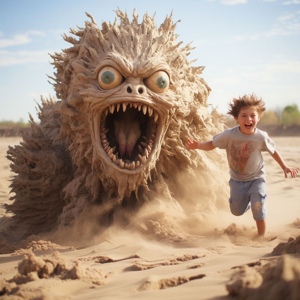 Sand monster scaring children