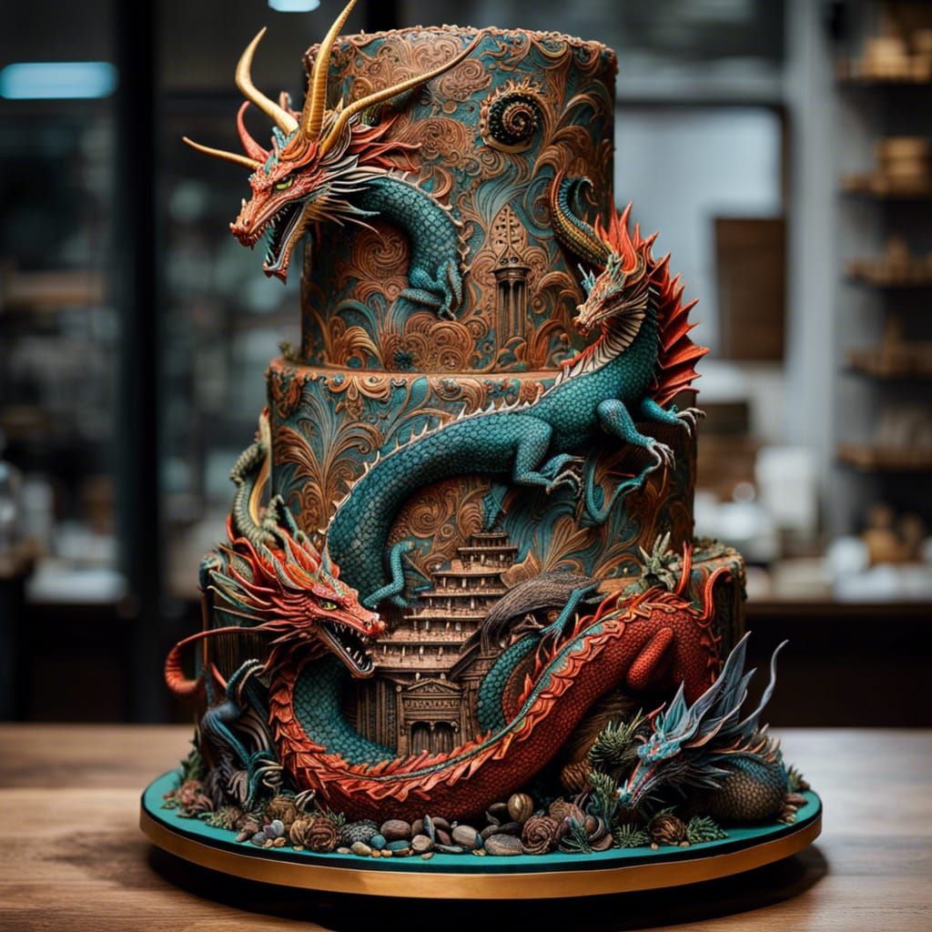 Dragon Castle Green Dragon on a Castle Wedding Cake.